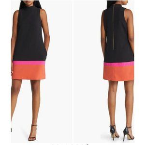 Tahari Sleeveless Mock Neck Color Block Crepe Shift Dress Size 16
